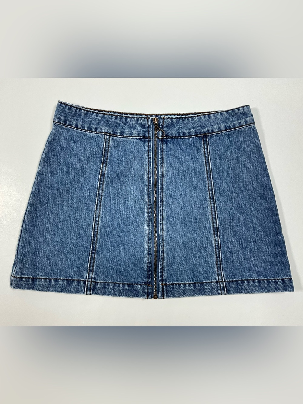 Altar’d State Classic Medium Wash Denim Zip-Front Skirt Size XS